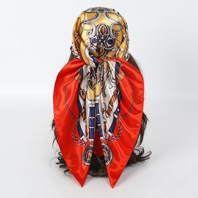 Satin Quadratischer Schal Frauen Muslim Hijab Eleganter Druck Seide Halstuch Schal Wraps Stirnband Griff Haarschmuck Bandana