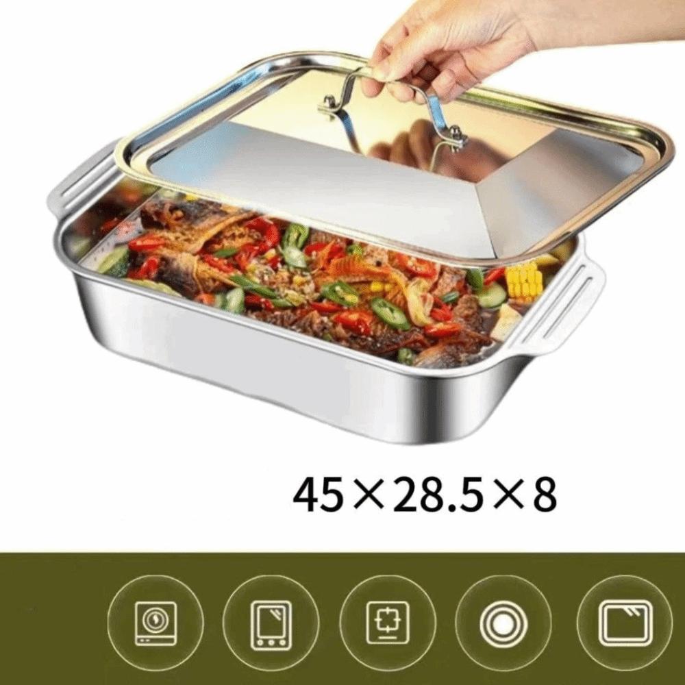 with Lid Grilled Fish Platter Non Stick Outdoor BBQ Grill Pan Durable Food Serving Pan Oven Safe