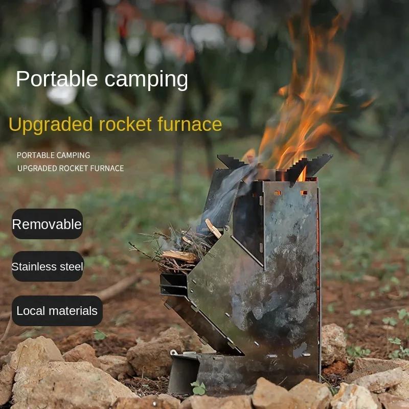 Kuchenka Polowa na Drewno Stal Nierdzewna Składana Piknikowa Kuchenka na Drewno Składana Rakietowa Kuchenka na Drewno Opałowe Do Wędrówek Pieszych Wędkarstwa Grillowania