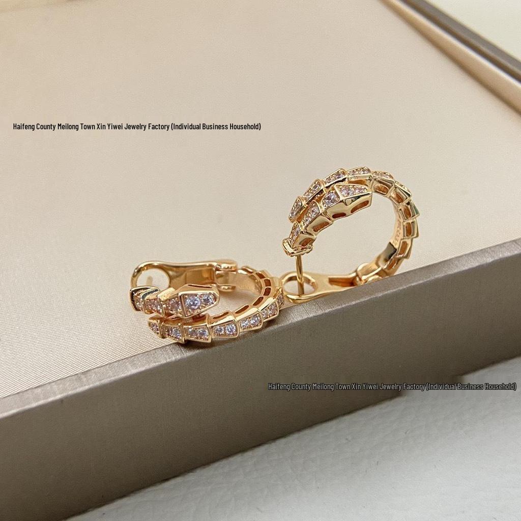 Elegant Snake-Shaped Earrings: Luxurious, Lightweight, Fashionable Diamond Ear Clips for Women
