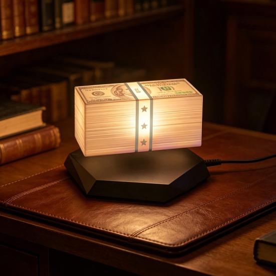 Floating Money Lamp Magnetic Levitation Cash Lamp 360 Degree Rotating Desk Lamp with 3-Color/Green Light for Office Game Room Decor Gift for Men