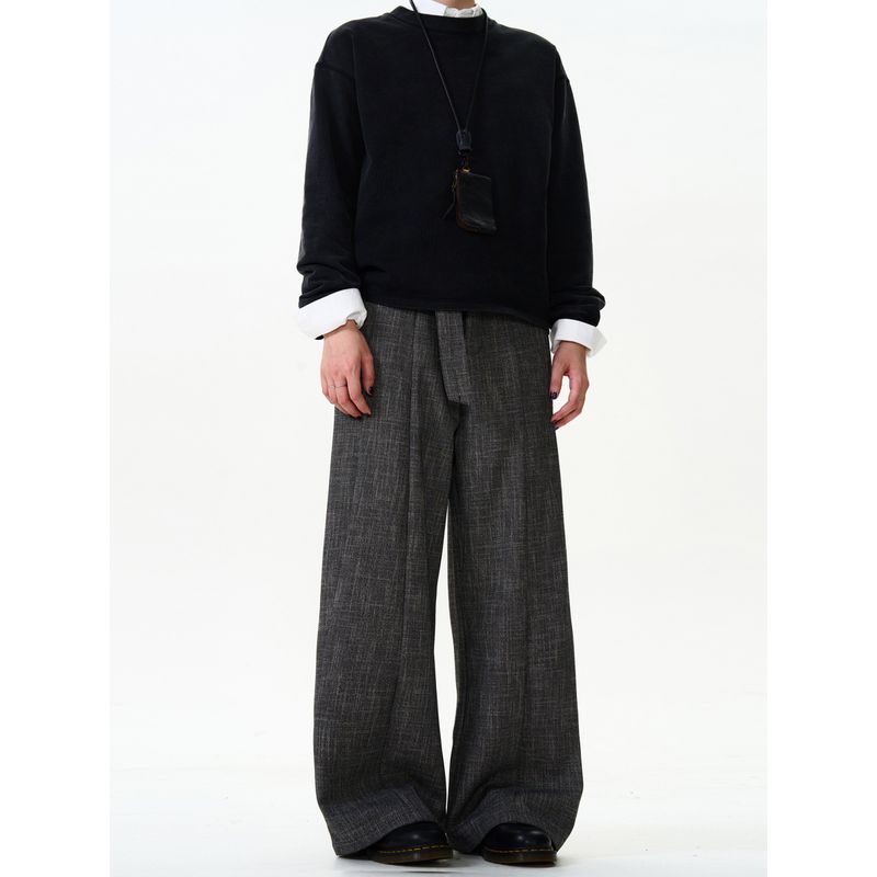 Madwitch Retro Old Money Style Drape Casual Suit Pants Men and Women Loose Flower Gray Texture Fancy Straight-leg Pants