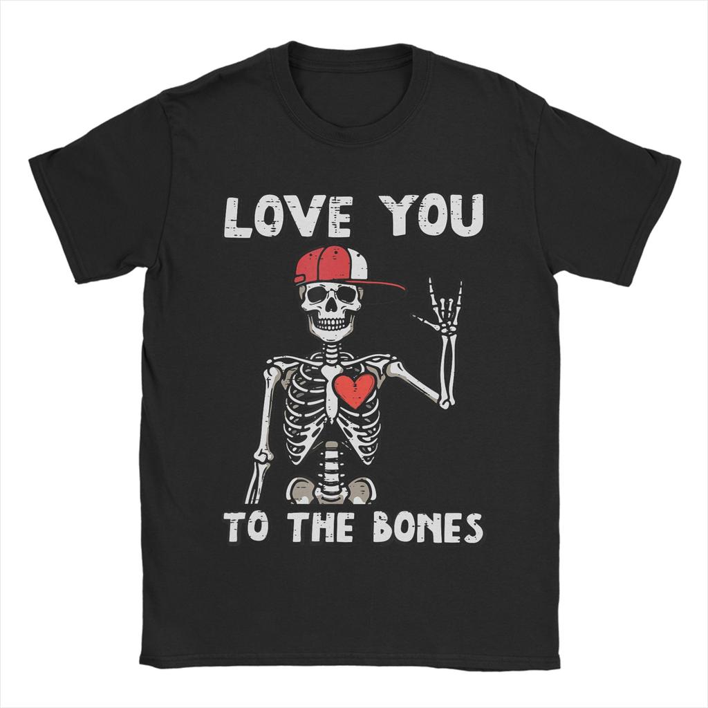 Unisex Valentinstag Skelett Ich liebe dich Rocker T-Shirts 100% Baumwolle Kleidung Cooles Kurzarm Rundhals Bedrucktes T-Shirt