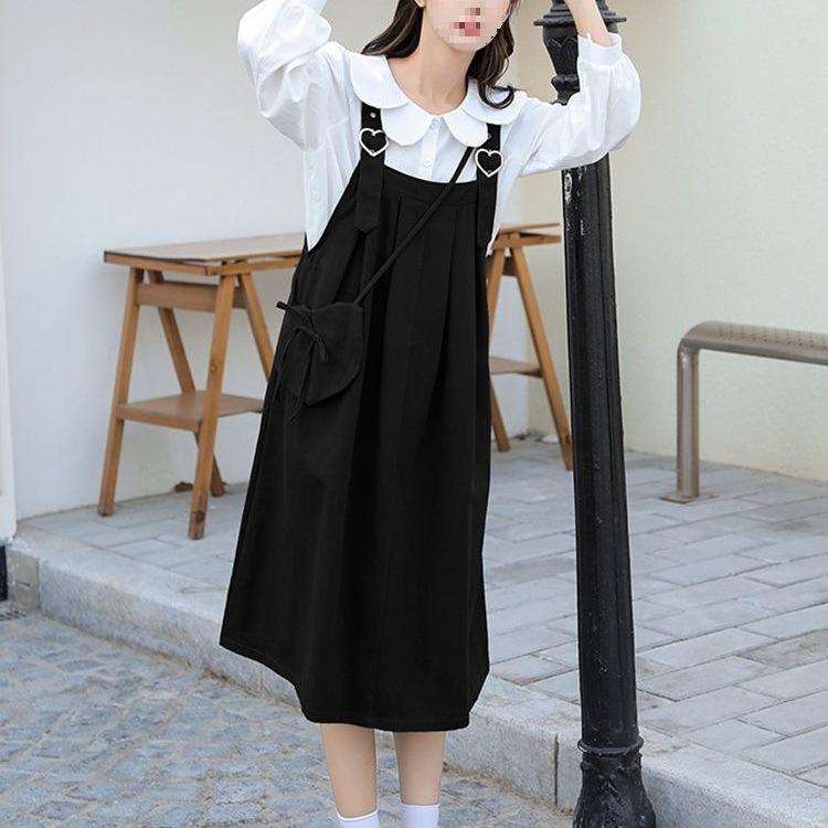 Petite College Style Two-Piece Skirt Set for Women - Autumn and Spring Casual Dress in Milk Tea Style.