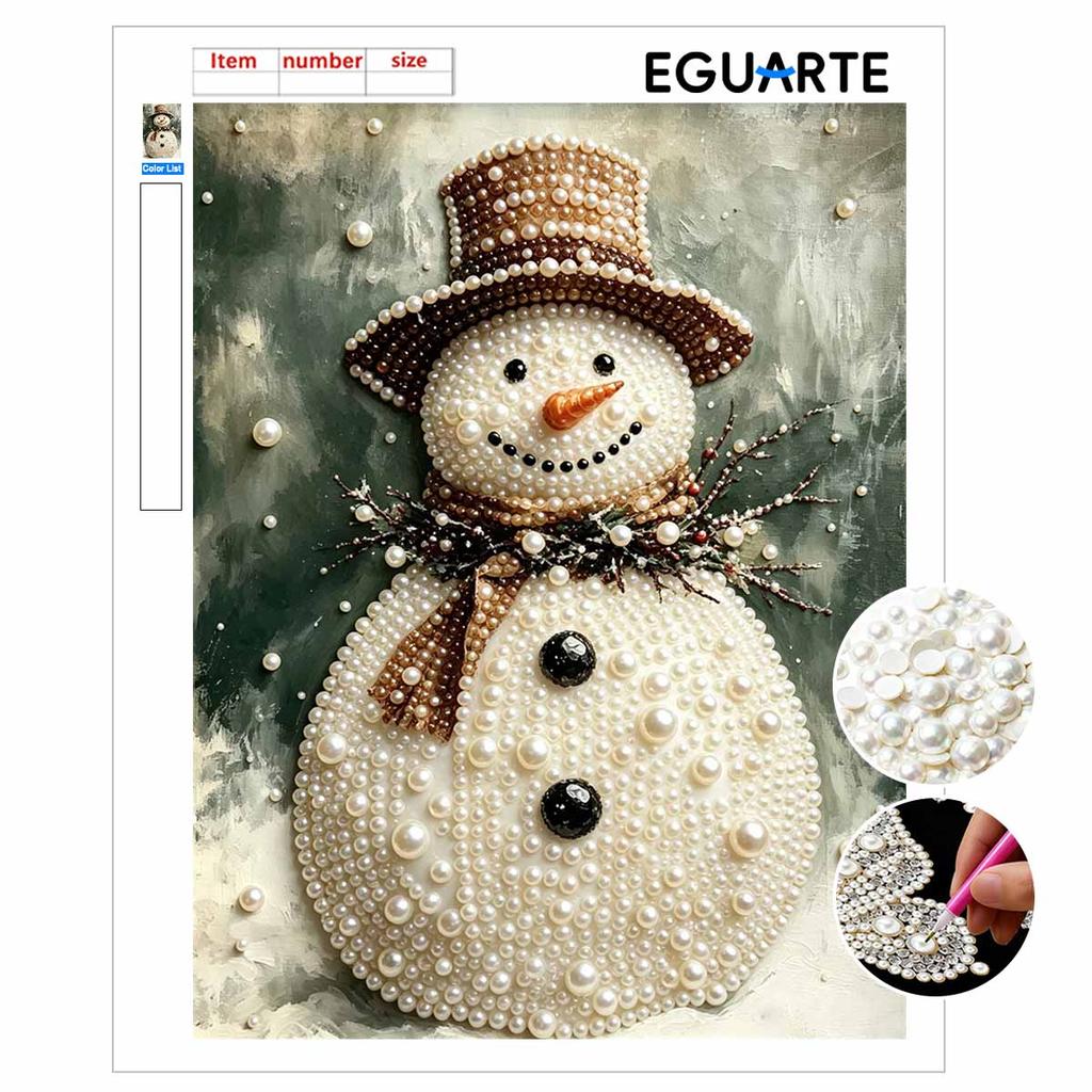 Winter Snowman Pearl Bead Painting Kit with Frame Shiny Canvas Art Creative Craft Home Decoration Gift for Seasonal Holiday DIY Projects