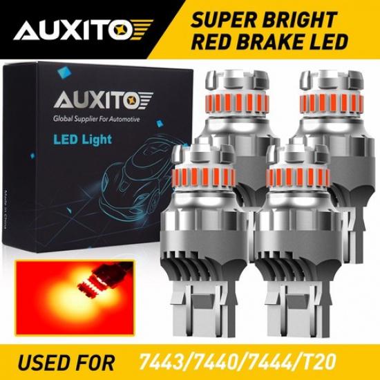 4PCS 7443 7440 Pure Red Flash Strobe Blinking LED Brake Tail Light Bulbs EXV