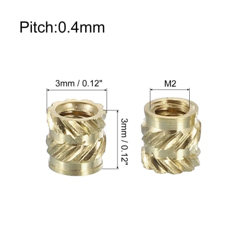 Uxcell Knob Insert Nuts, Pack of 100, M2 X 3mm L X 3mm OD, Brass Nuts for 3D Printing, Female Threaded Inserts, Brass Heat-Set Inserts, Embedded Nuts