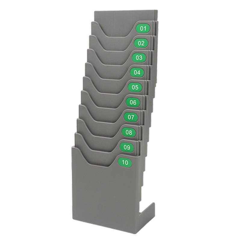 10-Slot Vertical Attendance Card Holder, Single Row Hanging Desktop Storage Rack