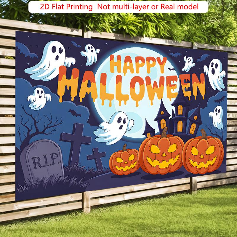 Party Backdrop Halloween Flat Spooky Ghosts Event Photo Background Party Decor