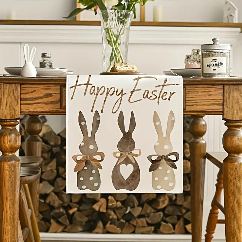 1PC Bunny Rabbit Flowers 13x72" Kitchen Dining Cute Table Runner 2025 Home Party Decor Linen Easter
