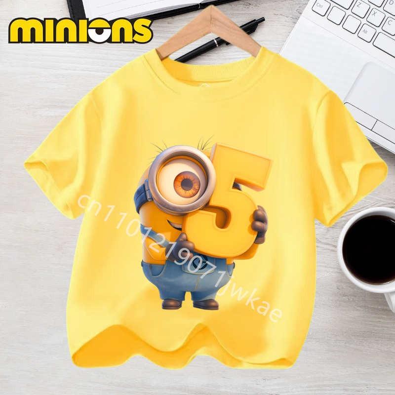 Hot Minions T-Shirt Boys Gurls Anime Tops Summer Toddler Kawaii Fashion Tee Baby Kids Number 1-10 Birthday Clothes Kids Gift 110