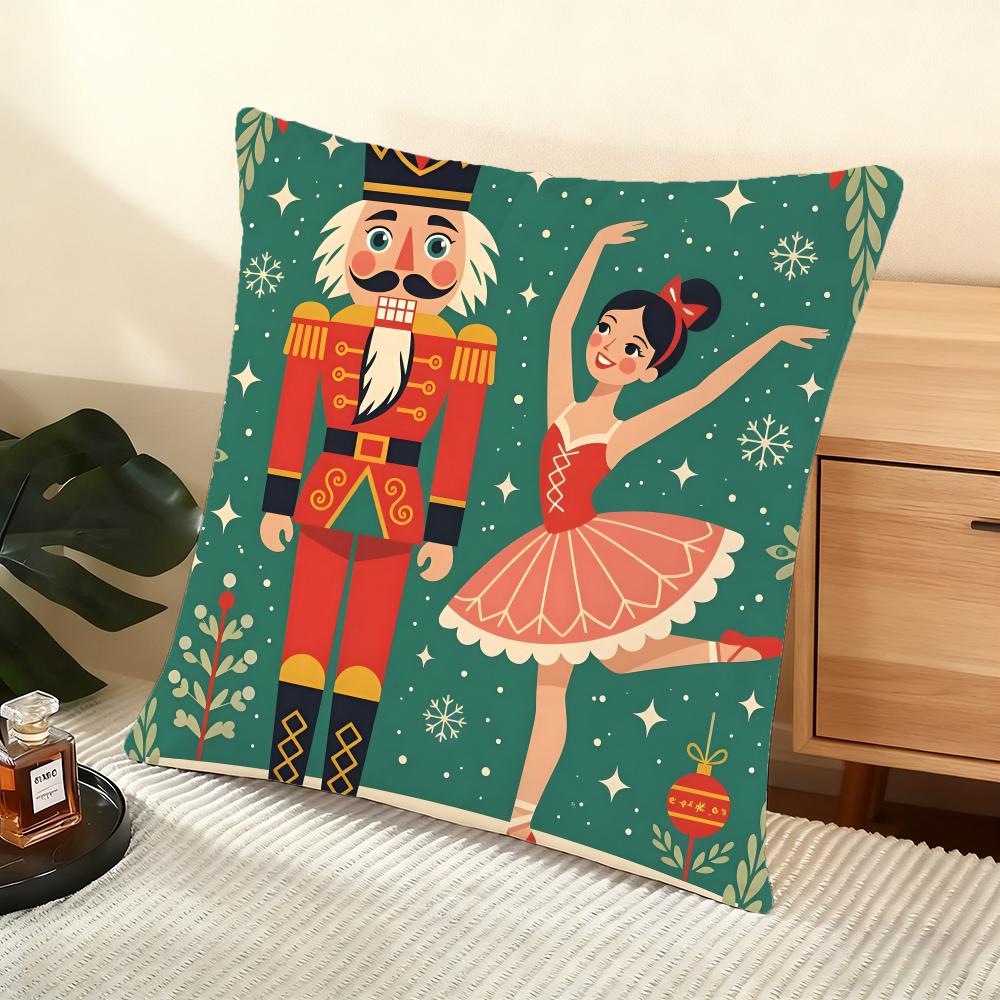 Nutcracker Cartoon Cushion Cover Silky Short Plush Home Sofa Cushion Cover - Invisible Zipper Home Decoration