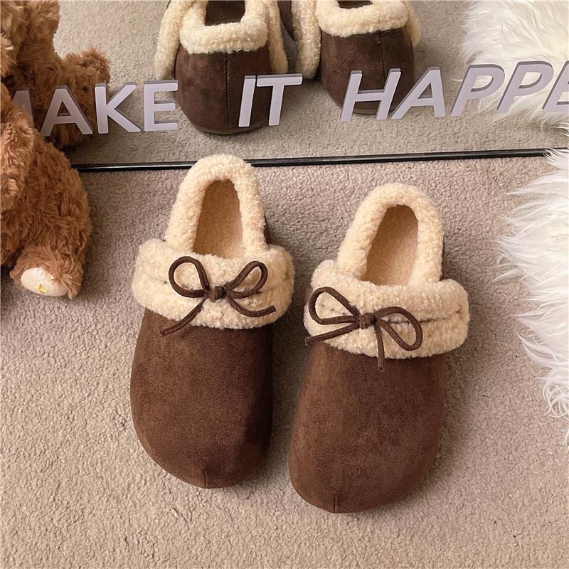Women's Lightweight Comfortable Non-slip Heightening Winter Warm Plush Lining Non-slip Wearable Casual Stirrup Foot Cotton Slippers