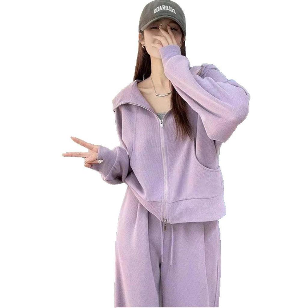 Women's Street Style Korean Hoodie & Sweatpants Set - Casual Autumn/Winter Two-Piece