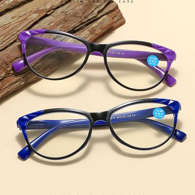 Moda Okuma Gözlükleri Kedi Gözü Çiçek Baskılı Net Görüş Anti Mavi Işık Presbiyopi Hipermetrop Gözlükler +1.0-+4.0 Derece Okuma Gözlükleri