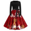 Women's Fashion V-Neck Casual Slim Christmas Printed Long Sleeve Hair Collar Dresses