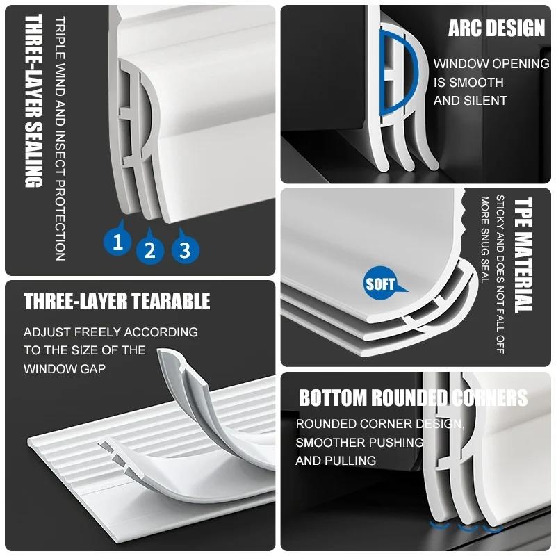 1PC 2m/78.74inch Anti-Cold Sliding Window Seal Strip Sound Insulation Self Adhesive Triple Windproof Door Under Adjustable Weath