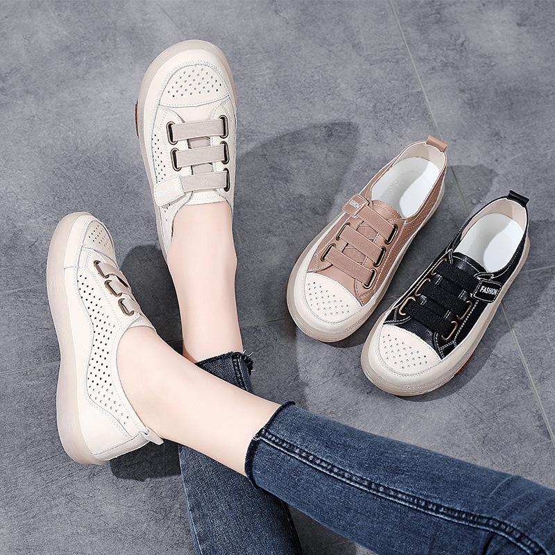 Summer Korean-Style Women's Hollow Velcro Sneakers - Soft, Trendy, and Perforated Design.