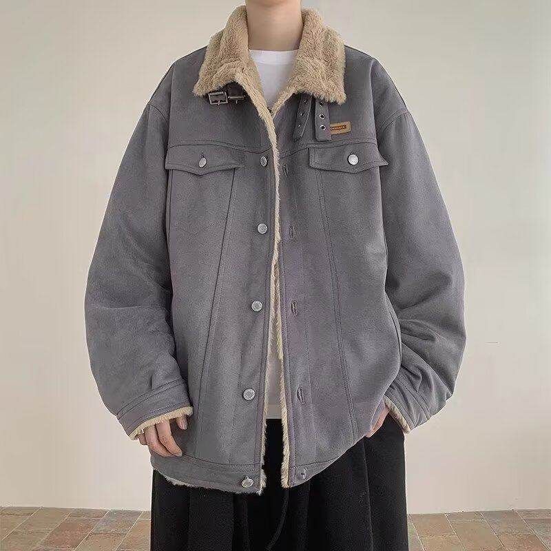 Dongjie No Logo Flus Deerskin Velvet Fleece-Lined Men's Winter Thickened Warm Workwear Cotton Jacket Trendy Cotton Coat