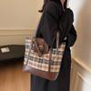 Karierte Umhängetasche mit großer Kapazität für Damen im Vintage-Stil, Einkaufstasche, Rucksack