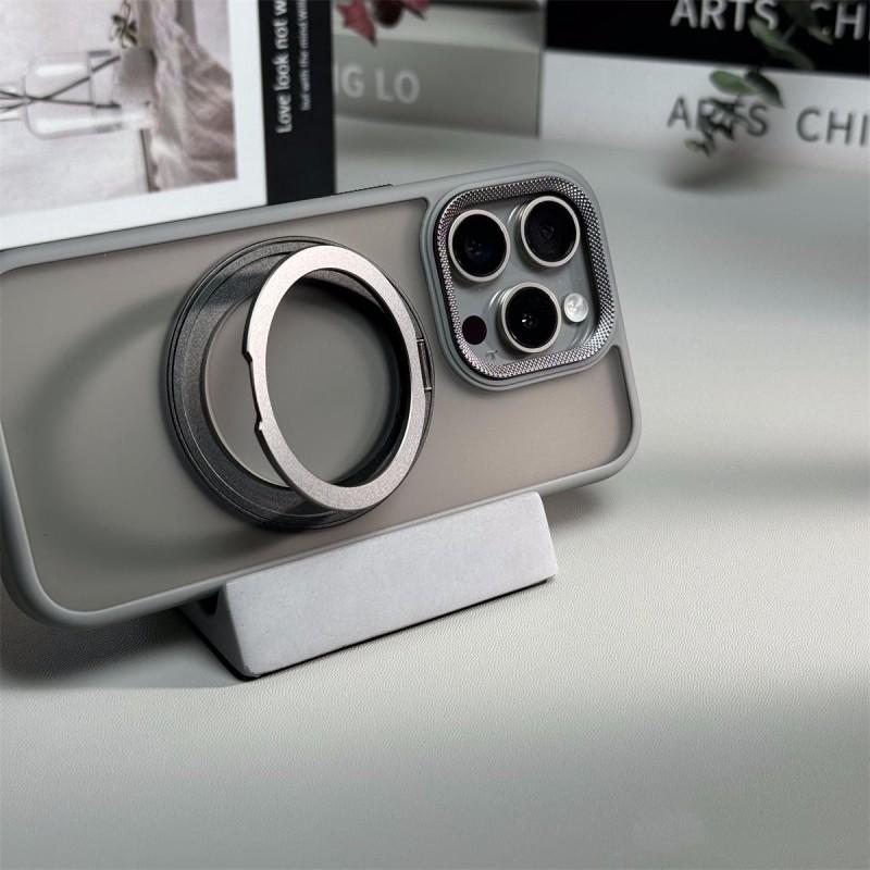 Matte Finish IPhone 17 Pro Max Case With 360 Rotating Magnetic Kickstand Metal-PC Hybrid Heat Dissipation Mesh Design