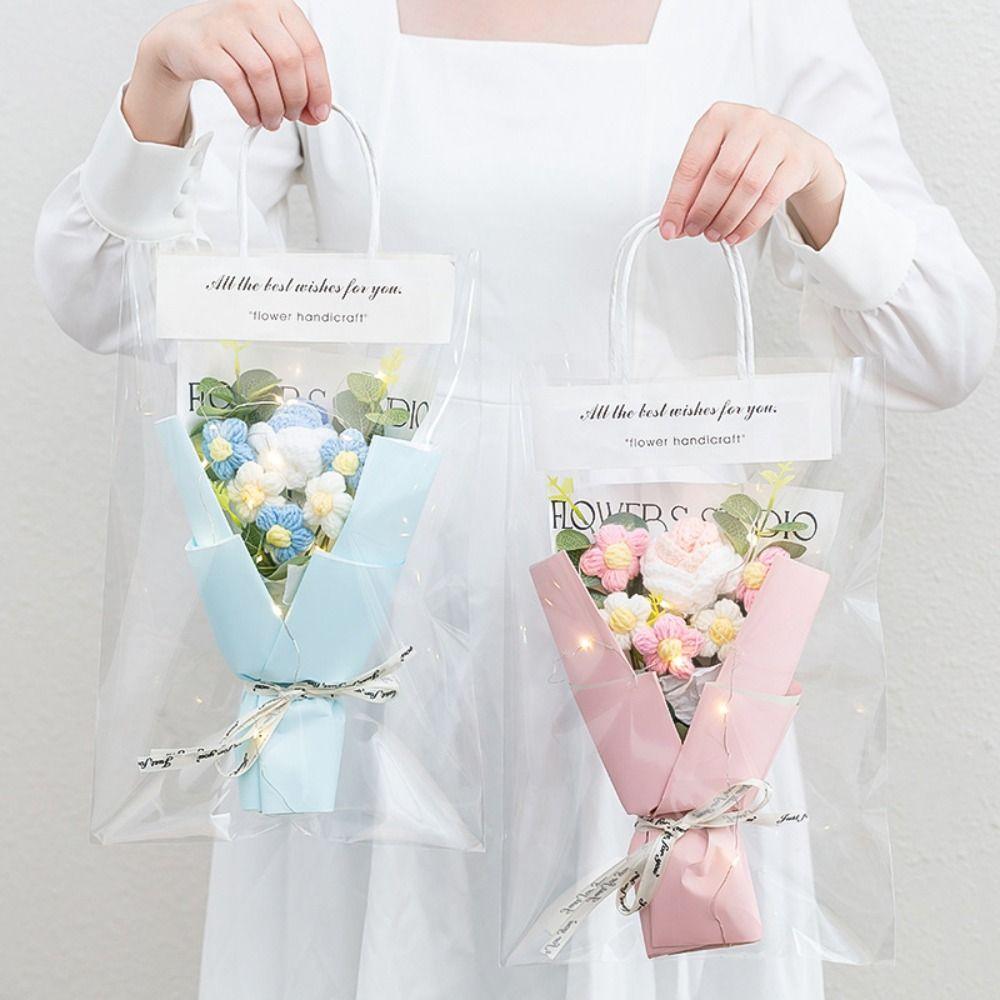 Glowing Crochet Flowers Bouquet Knitted Eternal Simulated Flowers  Valentine'S Day