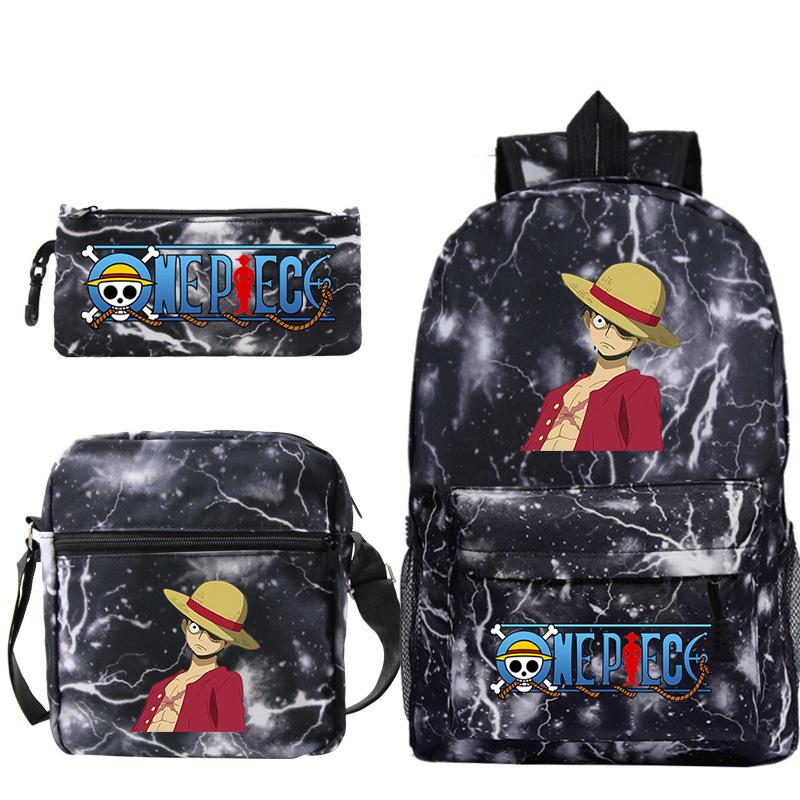 ONE PIECE Luffy Peripheral Student School Bag Three-piece Youth Backpack Shoulder Bag Pencil Case