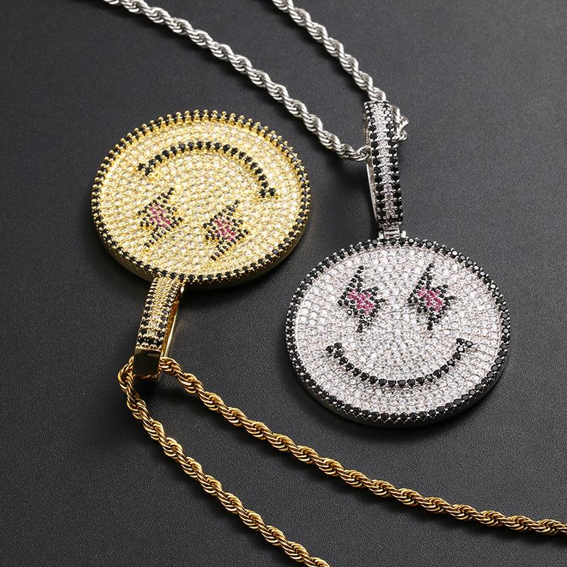 Europäischer und Amerikanischer Neuer Luxus Smiley Gesicht Blitz Anhänger Trendiger Rap Hip-Hop Schmuck