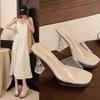Fashion 2025 New Summer Square Toe High Heels  Clear Heel Sandals Transparent PVC Party Shoes For Ladies