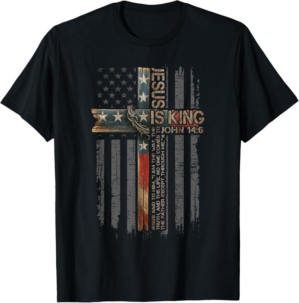 Jesus is King John 146 Jesus Christian American USA Flag T-Shirt