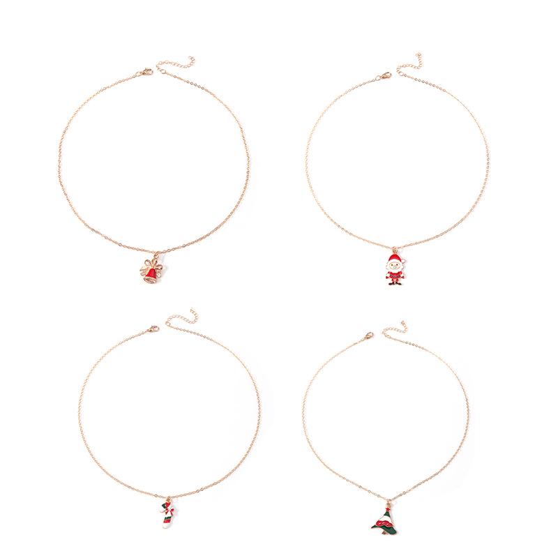 European & American Christmas Necklace Set: Bells, Tree, Cane Pendant Sweater Chain