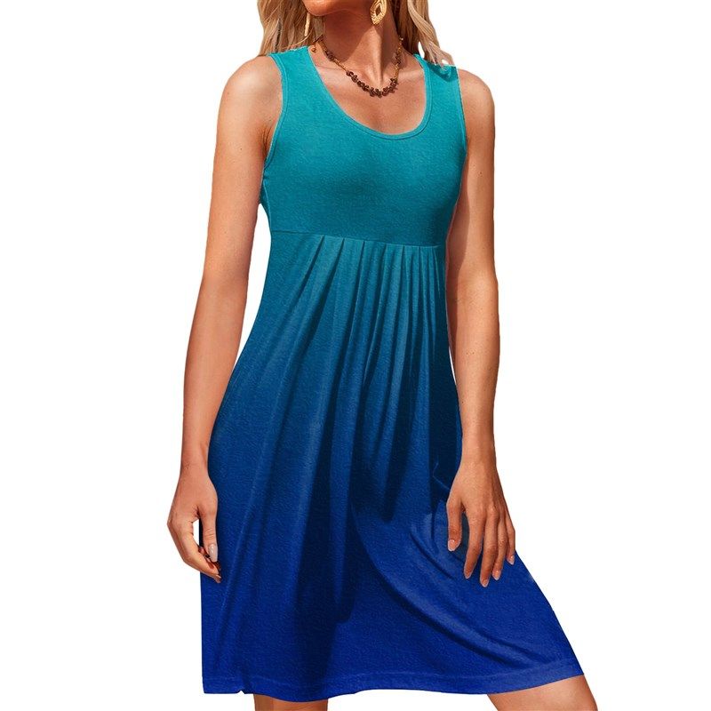 

Women s New Dress Casual Round Neck Sleeveless Vest Dress Hi YC0896-Gradient Blue S