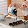 1pc Hand Drawn Underglaze Colored Tea Jar Ceramic Powder Sealed Jar Chinese Style Portable Storage Jar Plant Pattern Design