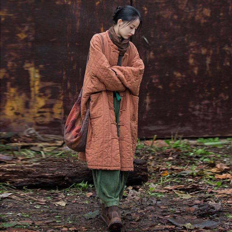 Women's Winter Quilted Ramie Cotton Coat - Vagabond Zen Style Robe