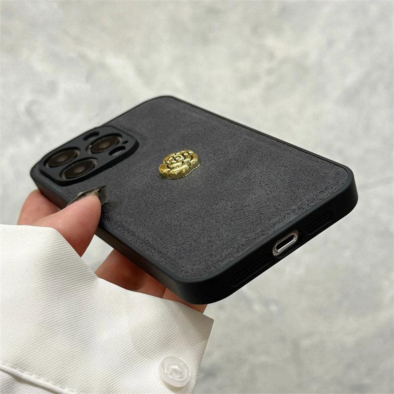 Husă de telefon de lux coreeană retro cu flori de camelie 3D, culoare solidă, pentru iPhone 15 14 13 12 11 Pro Max, funda antișoc kawaii