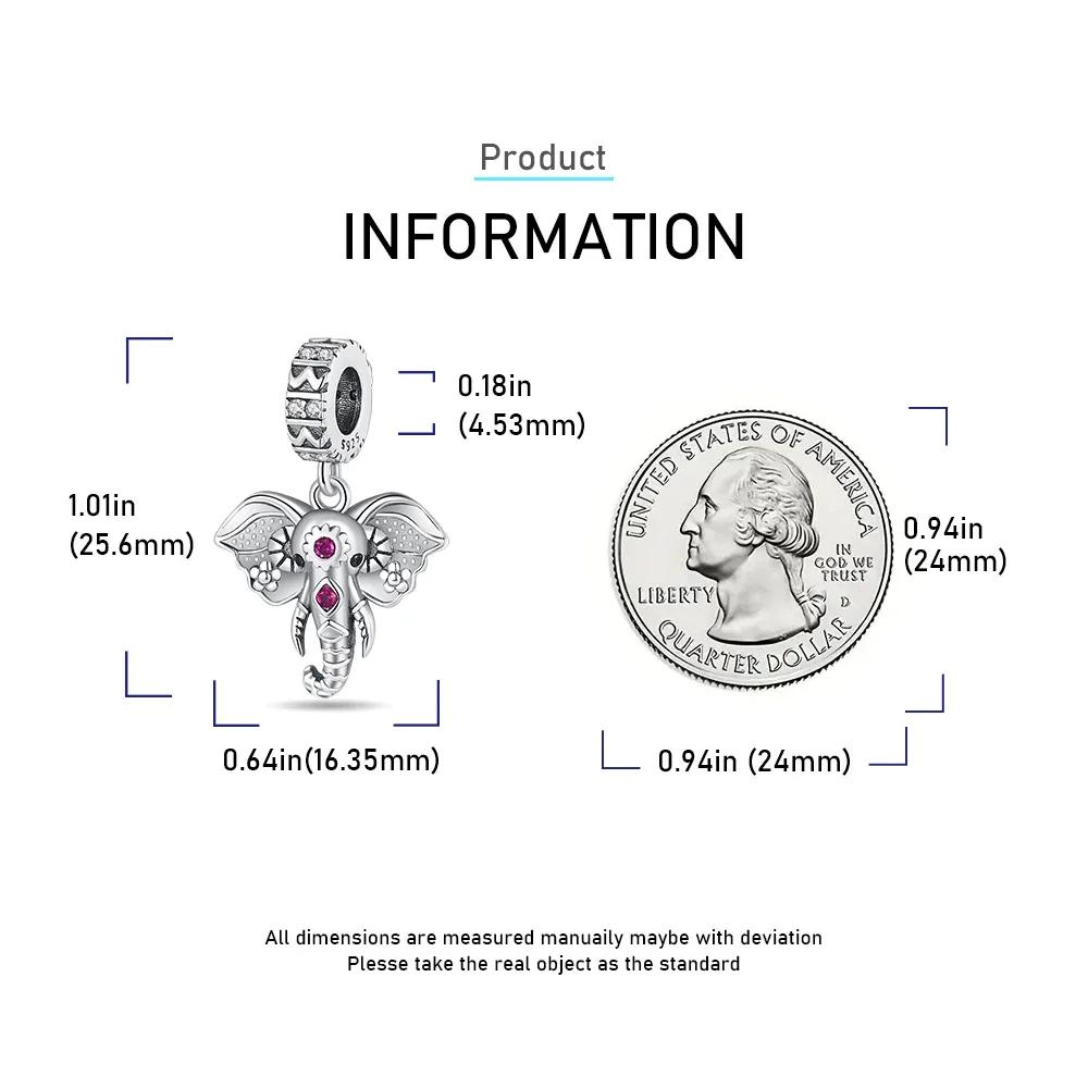 Creative Copper Large Ear Flower Fang Elephant Charm Fit Bracelet Women'S Pet Party Jewelry Accessories