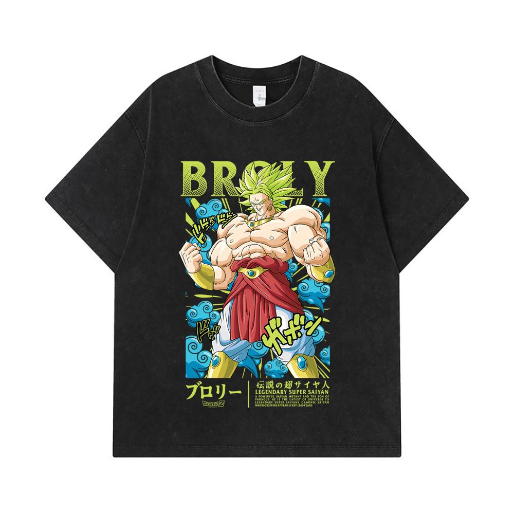 275 GSM Washed T-shirts 100% Cotton Dragon Ball V54 Broly Print Unisex Heavy Cotton T Shirt