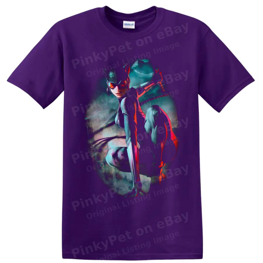 Catwoman Cyberpunk Superhero T Shirt Neon City Art Graphic Tee Print