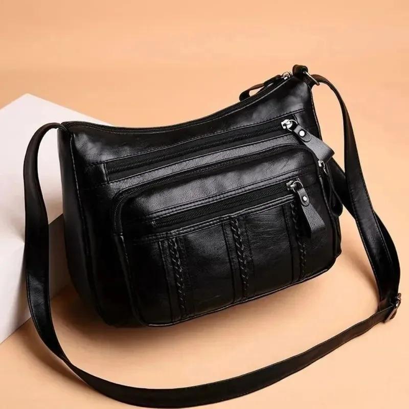 Geantă de umăr pentru femei din piele PU capacitate mare Geantă crossbody la modă și simplă cu fermoare multiple Geantă pentru mamici de exterior geantă mică ușoară