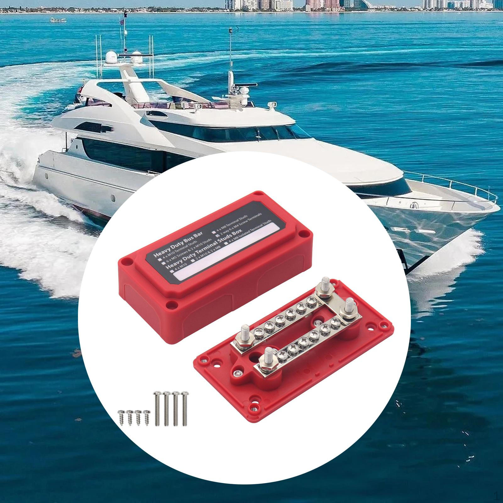 Bar Power Distribution Block with Cover, Terminal Stud 48V for Marine Truck, Boat, Red 12 x M4
