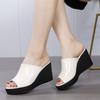 Damen Sommer Neue Leder Keilabsatz Peep Toe Hausschuhe Dicke Sohle Rutschfest Outdoor Höhensteigernde Hausschuhe Hohe Hacken Sandalen