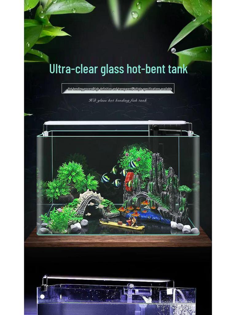 Acuario de Cristal Dorado Ultra Blanco para Salas de Estar, Oficinas, Vestíbulos de Hoteles - Pantalla Ornamental Grande