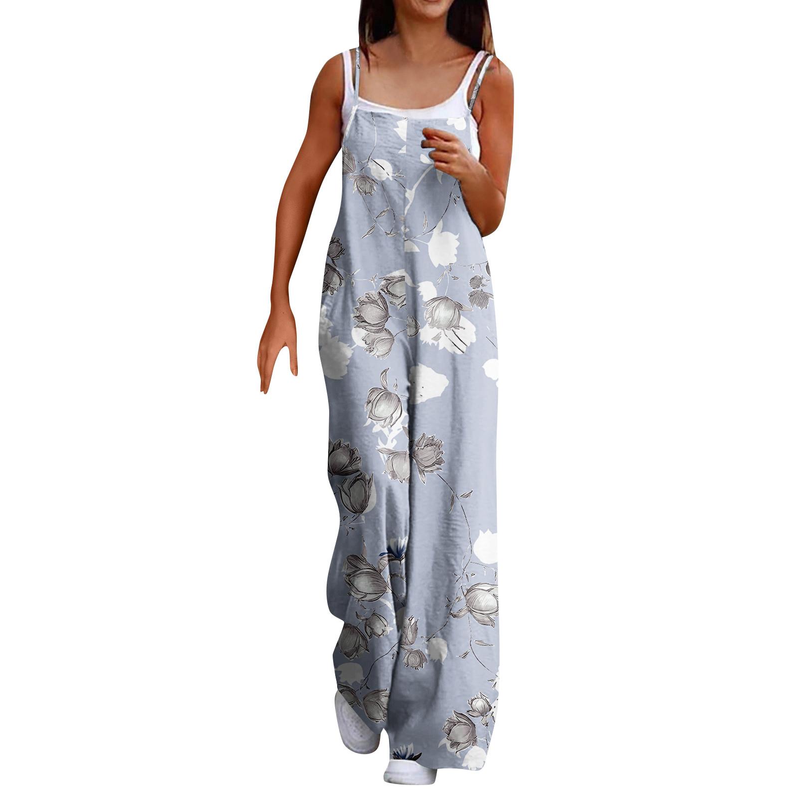 

Широкий комбинезон для женщин, повседневный свободный комбинезон без рукавов с принтом и пуговицами, длинные брюки, комбинезон с карманами L