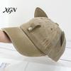 Unisex Hip Hop Cap Cat Ear Trucker Hat, Baseball with Detachable Sunglasses, Fashionable Outdoor Sun Hat Adjustable Pilot Style for Travel UV