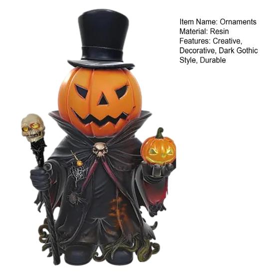 Skull Scepter Pumpkin Exquisite Resin Decorations Pumpkin Ornament with Cloak Pumpkin Head Gentleman