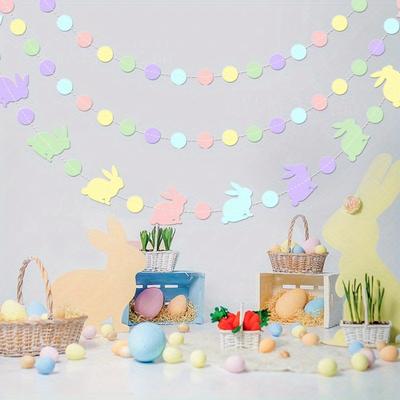 1pc Happy Easter, Rabbit Carnival Party Floral Pendant Easter Birthday Party Decoration, Rabbit Flag Banner,Party Banner, Banner