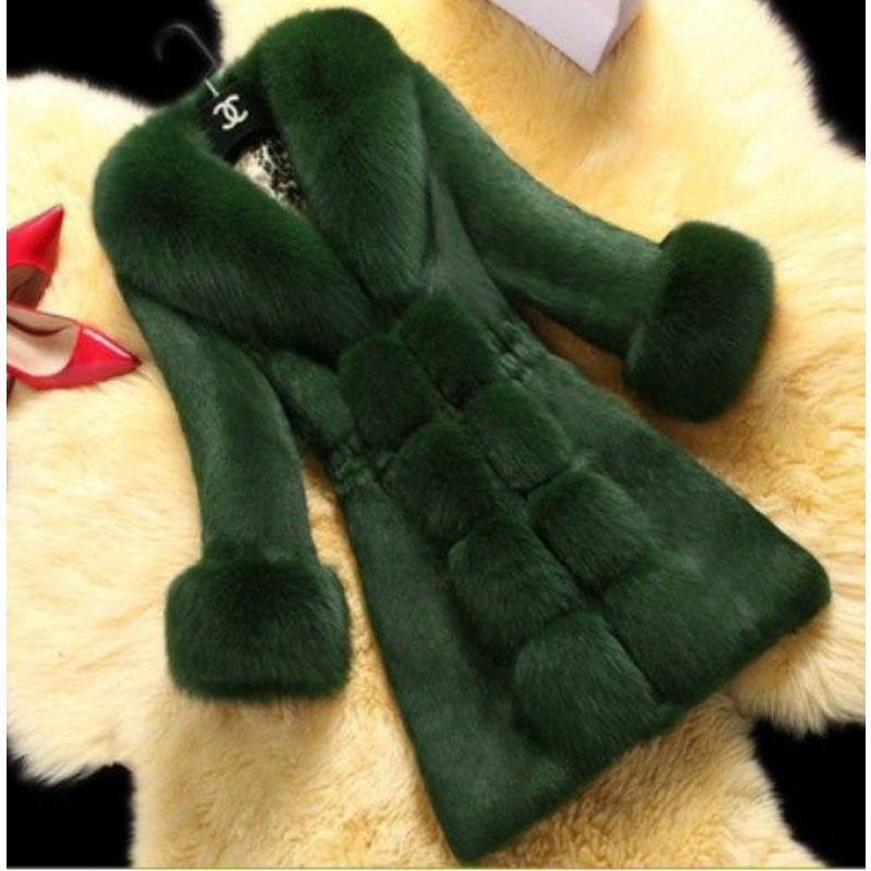 Herbst- und Winterimitatpelz Damenmittel und lang Imitatfuchspelzkragen Imitatpelzmantel Imitatminkhaar Dünner Mantel