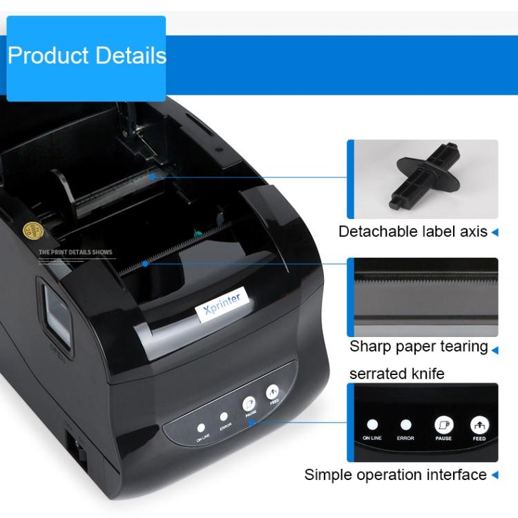 Xprinter XP-365B 80mm Termal Etiket Yazıcı Kıyafet Etiketi Süpermarket Barkod Yazıcı, Tak: AB Fişi