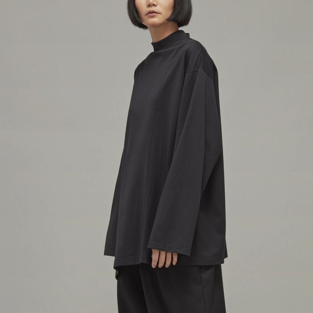 Y-3 Solid Color Mock Neck Long Sleeve T-Shirt Women Tops Black H44795