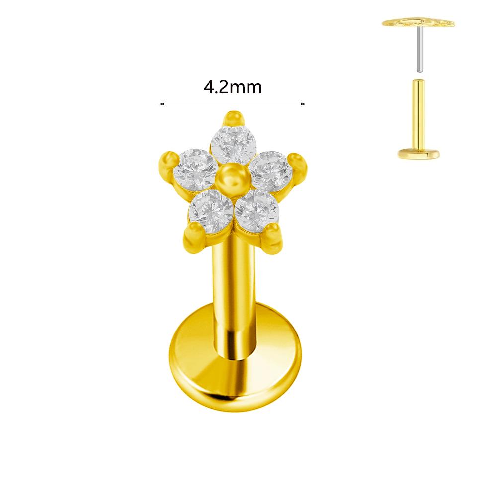 ASTM F136 G23 Titanium Labret Piercing Starfish Earring Stud Bee Leaf Push In CZ Threadless Cartilage 16/18/20G Body Jewelry